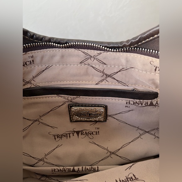 Trinity Ranch Western Studded Fringe Tote Teal Brown Leather NWT - Picture 11 of 16